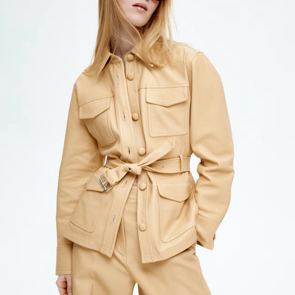 H&M Belted Leather Jacket
